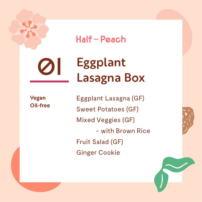 half_peach's tweet photo. This week’s #oilfree #vegan box features Eggplant Lasagna 🍆🍅 &amp; a Ginger Cookie! Order by Thursday night on https://t.co/6zqQn9JbJj for pickup on Friday from 4-8pm. https://t.co/Pn4pOVgims