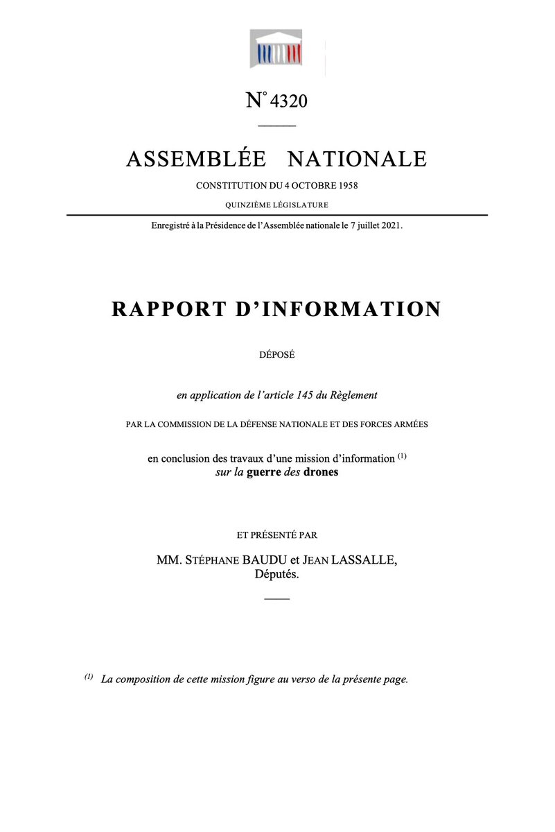 📗 Le rapport de <a href="/baudu_stephane/">Stéphane Baudu</a> et <a href="/jeanlassalle/">Jean Lassalle</a>, rapporteurs de la mission d'information sur la guerre des drones, est en ligne : assnat.fr/P7OluA.
#Défense #DirectAN