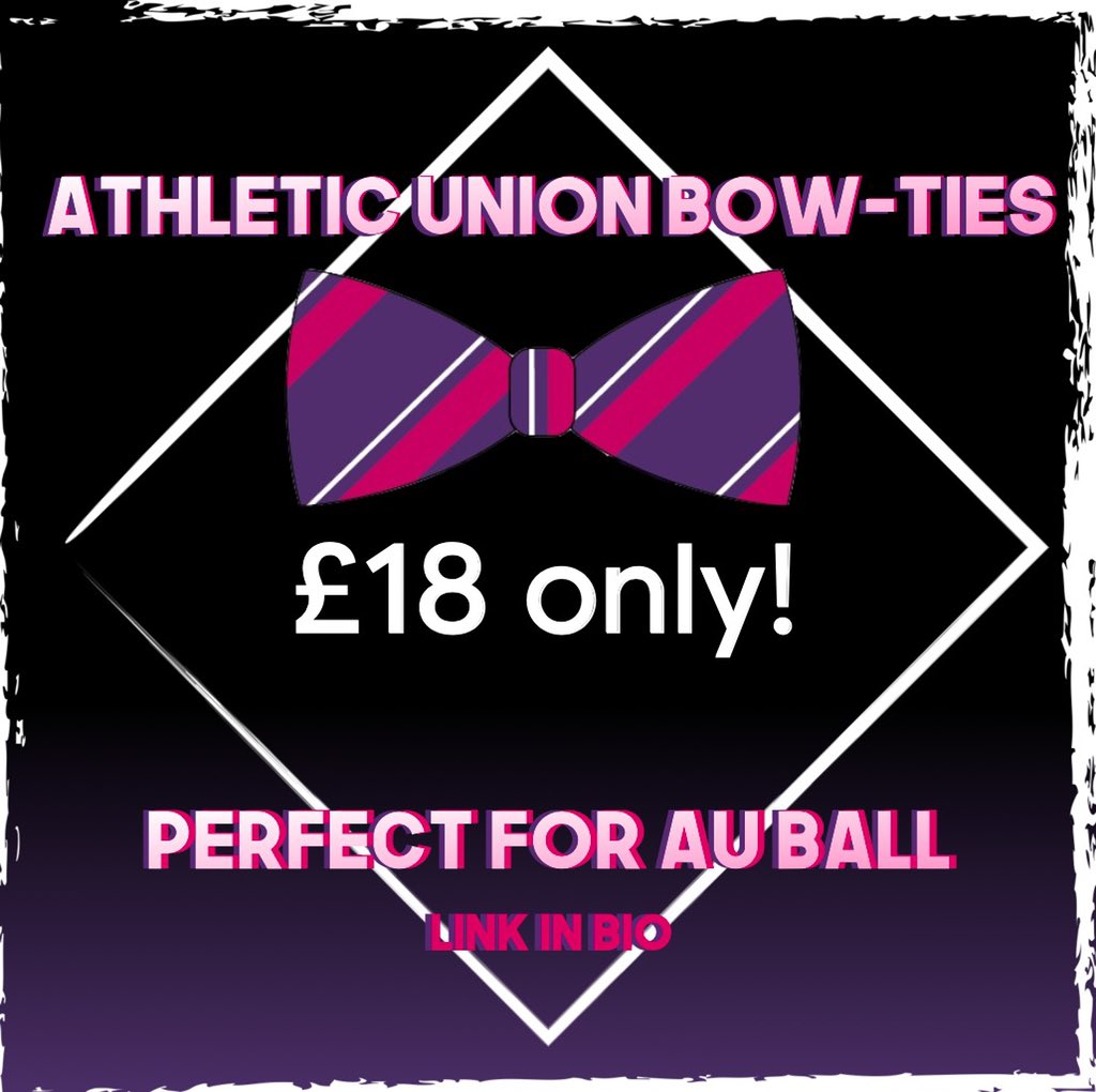 The Lboro AU stash is getting better! 💜 
How perfect is this bow-tie for the upcoming AU ball? Get yours now at bit.ly/3hlErbZ