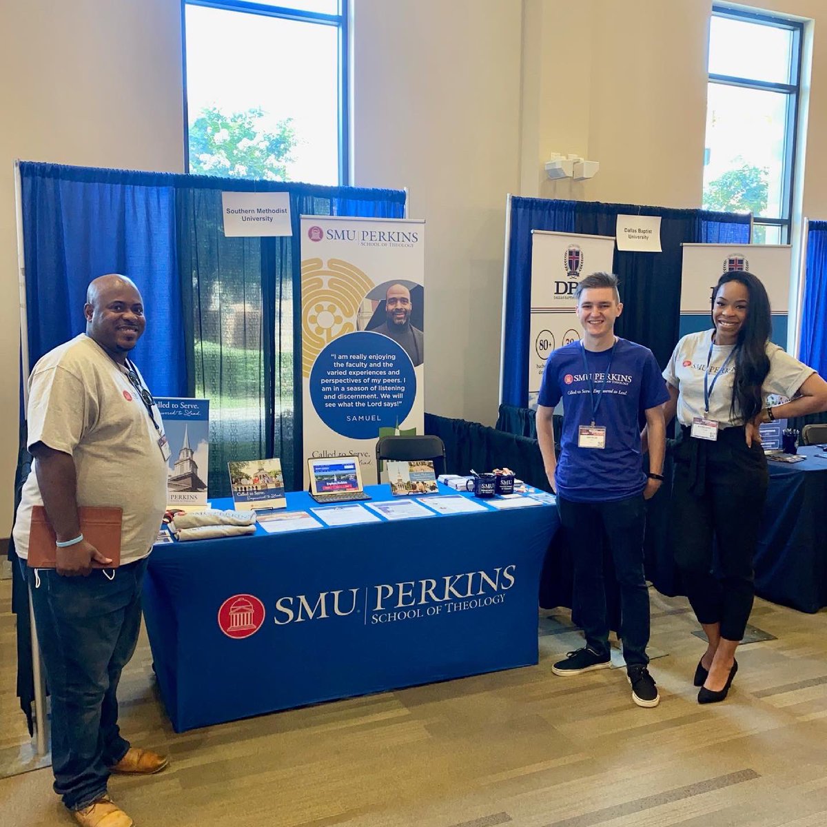 PerkinsSMU's tweet image. You still have time to stop by the SMU Perkins table at the E.K. Bailey Preaching Conference! Caleb Palmer, Thomas Hayden Garner and Perkins students are available to assist you with applying or helping to answer questions in your process of connecting, exploring and discerning.