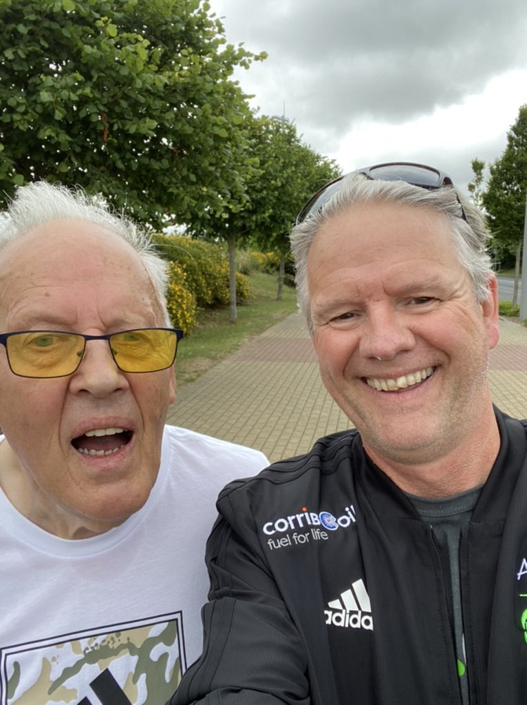 Padraicino's tweet photo. Here we are, fellow park runners, 20 years apart, enjoying a leisurely 5km in #Abbotstown @BushyDUBparkrun https://t.co/mXc6k58Dia