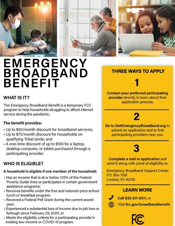 RepJahanaHayes's tweet photo. The Emergency Broadband Benefit by the @FCC provides discounts for households in need of broadband service during the #COVID19 pandemic. Let's close #DigitalDivide.
Find out if you qualify and how to apply: https://t.co/waWkrb76S2 https://t.co/1ezISnaLvA