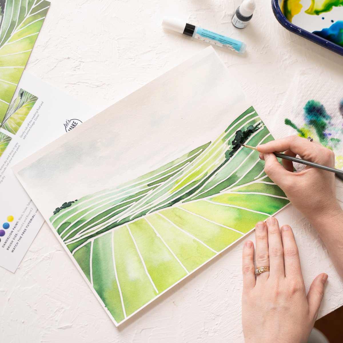 letsgomakeart's tweet photo. Are you ready to learn a new tool?! You'll be using a masking fluid pen and learn how to utilize lines within a landscape to inform the viewer on direction. This is a fun and loose project, so let's have some fun! #artmadesimple #letsmakeart #watercolor

https://t.co/N1PrxK3ZbW https://t.co/GpNjvrbSAa