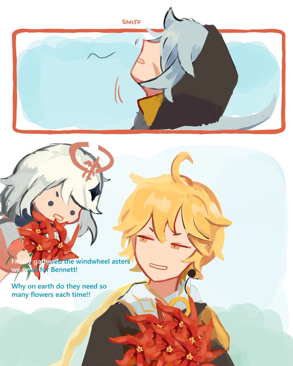 Eternal WIP its just a doodle lol of Razor and Aether

Razor really grown onto me being my main DPS from the start and his lines are just so straightforward it's refreshing TT

Genshin charas are still a pain to draw 🙂 