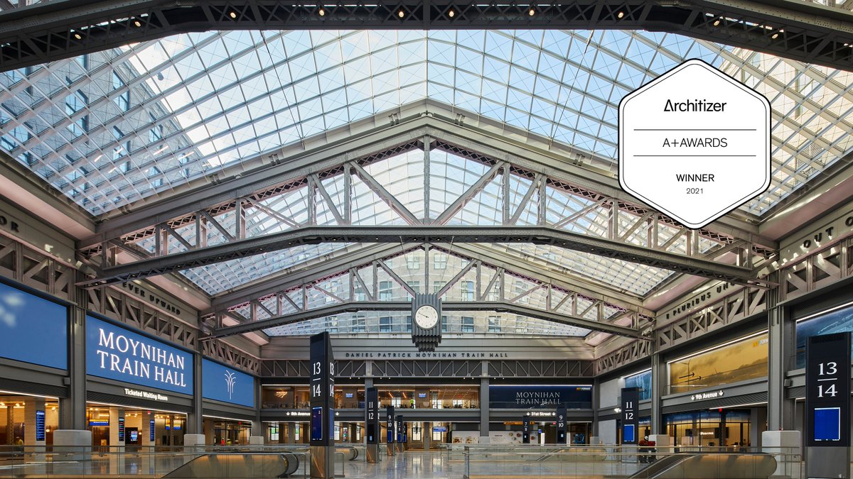 .<a href="/MoynihanTrains/">Moynihan Train Hall at Penn Station</a> wins the Popular Choice in the 2021 
<a href="/Architizer/">Architizer</a> A+ Awards in the 'Transportation Infrastructure' category! Read more here: bit.ly/3dUQNpo