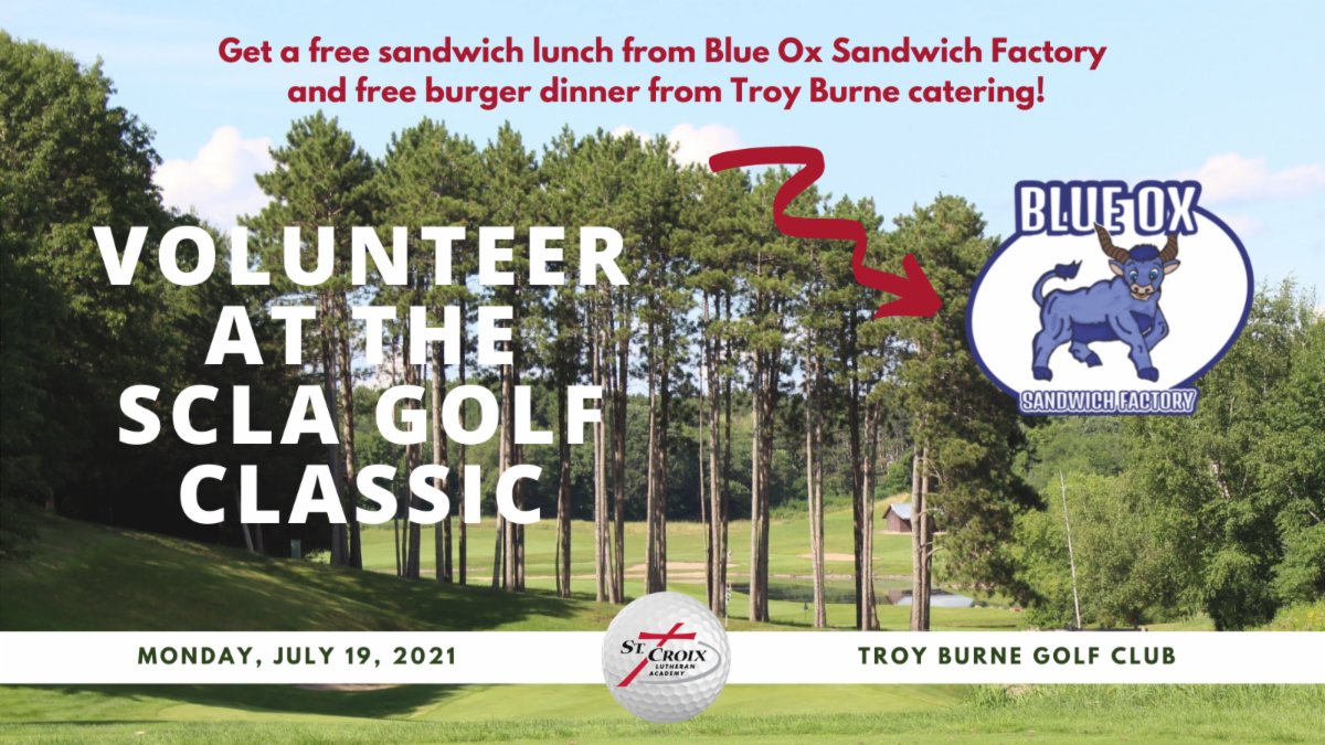 StCroixLutheran's tweet photo. Volunteer at the SCLA Golf Classic on July 19! It'll be a great day on the course (no knowledge of golf needed!) with FREE FOOD as our thanks! Adults and responsible kids welcome. Fill out the interest form here: https://t.co/KlA2xLJQBD https://t.co/qoJeG815Nl