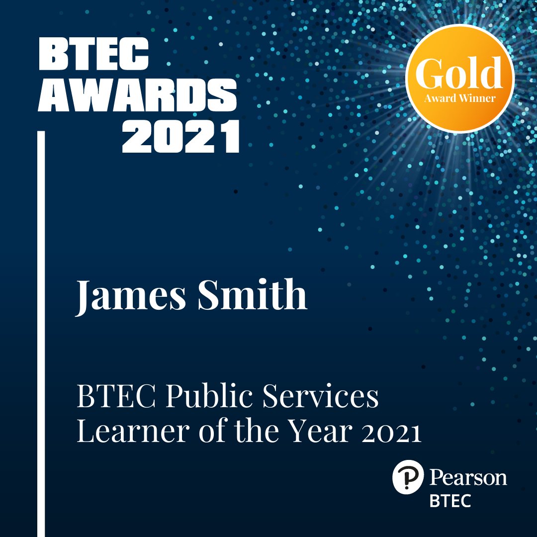 EastSurreyColl's tweet photo. #BTECAwards2021 Well done to our DOUBLE GOLD winner James! He’s been awarded Gold for #BTEC Public Services Learner of the Year AND Adult BTEC Learner of the Year! James is a former pupil of @RAASchoolGatton & is starting his training as a Police Constable #BTECWorks @teachBTEC https://t.co/lh7vhDeoIh