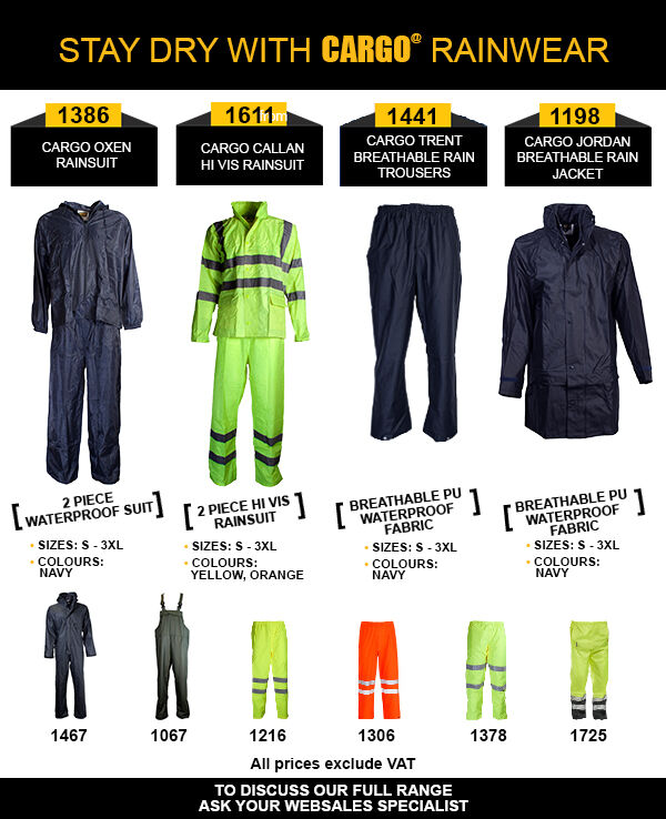 Stay dry on rainy days with Cargo's Rainwear

Order Now:
bit.ly/3qS5m2o

#cargoworkwear  #wearthebull #workwear #rainwear #breathable #raintrousers #rainjacket #rainsuit #hivisrainsuit #waterproof  #safetyuk #safetyireland