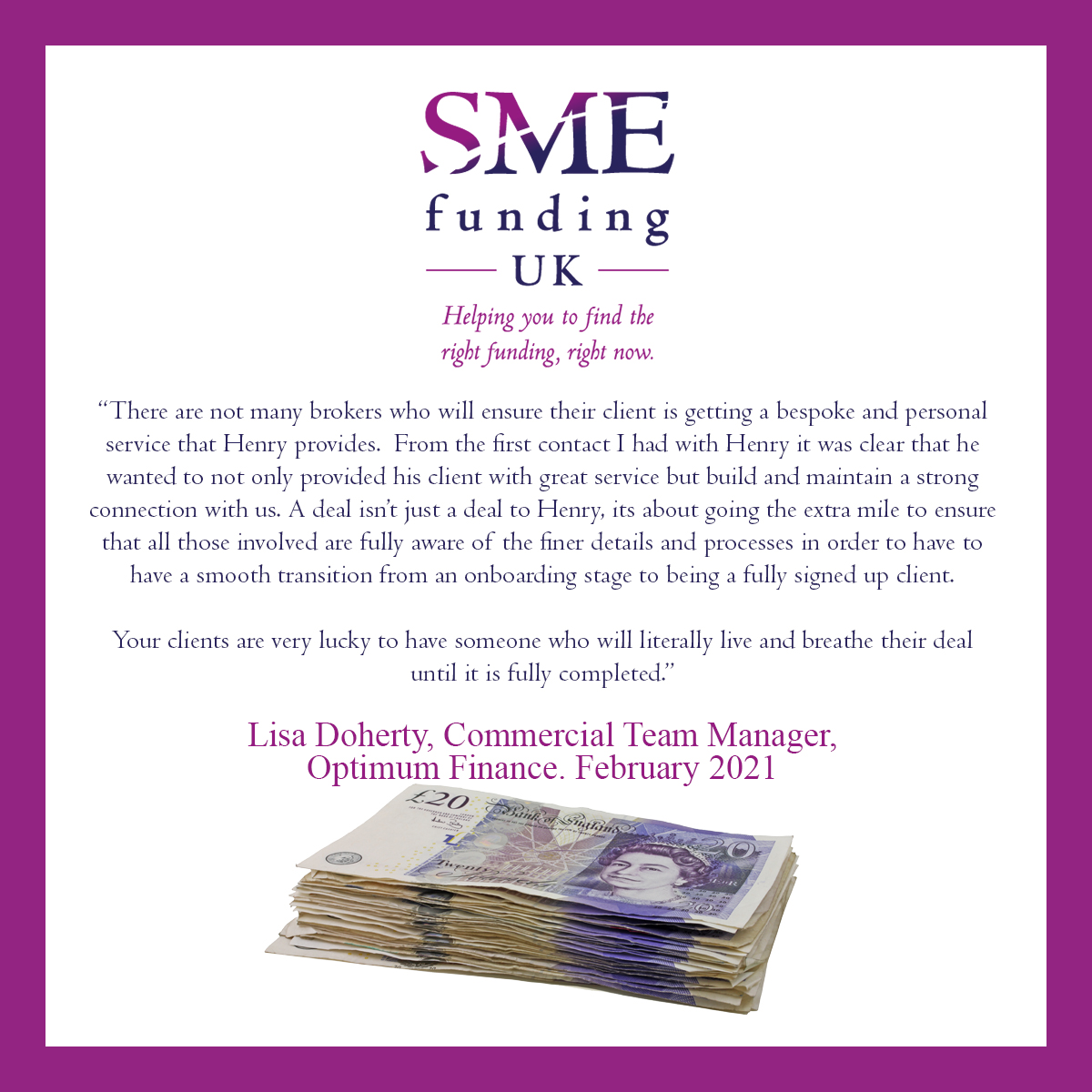 Here is a lovely testimonial from a lender after a challenging deal completed