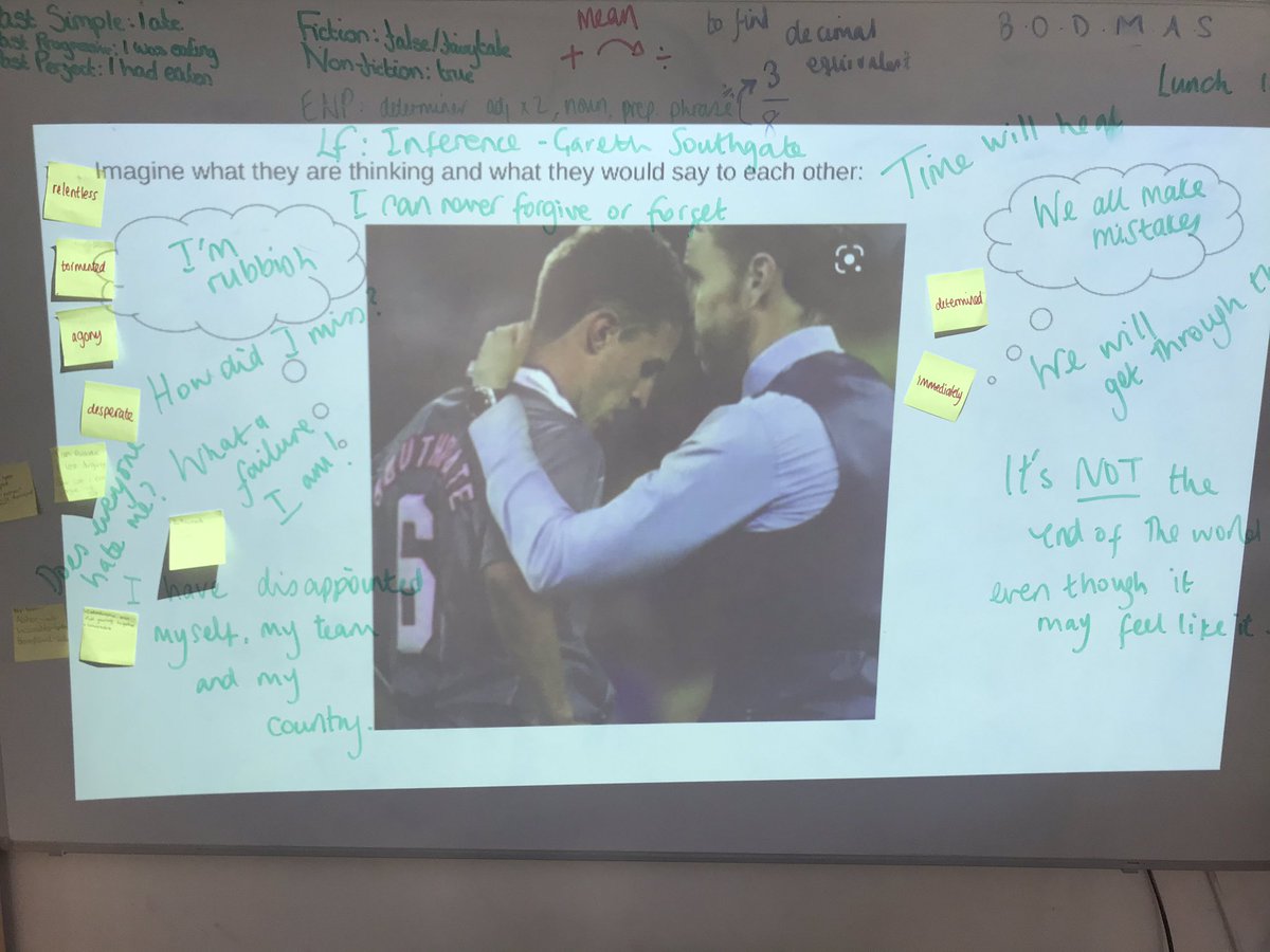 MissLowe_UKS2's tweet photo. Thanks to @Teacherglitter for the ‘imagined conversation’ idea between the ‘96 + ‘21 Gareth Southgate. All kids engaged &amp; showed great empathy. We’re finishing them off tomorrow once we know tonight’s result!⚽️ #edutwitter #ThreeLions https://t.co/qlTkZsWjbd
