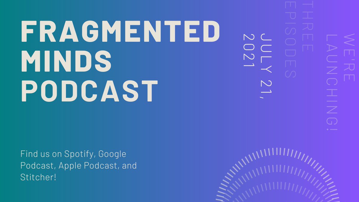 Fragmindspod's tweet image. July 21st, 2021 is our airdate for #launch! 

3 episodes will be available, Intro to the podcast, #systemresponsibility contrasted to the case of Billy Milligan, and an #alterintro of our protector-little, Dasiy. 

#dissociatwt #systwt #dissociativedisorder #MentalHealthAwareness