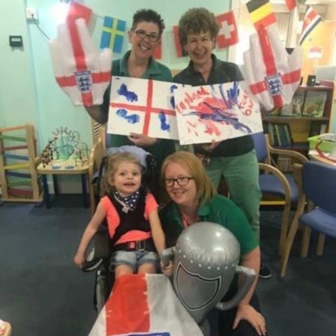 DemelzaCharity's tweet photo. Throwback to the World Cup in 2018 and the fabulous Mia at our South East London hospice! We may have lost in the semi finals of the World Cup 3 years ago but #ItsComingHome this year! Good luck @England, you’ve got this! ️⚽️

#ENGDEN #DoItForDemelza #EURO2020 #WeStillBelieve https://t.co/nHtfh3UMLy