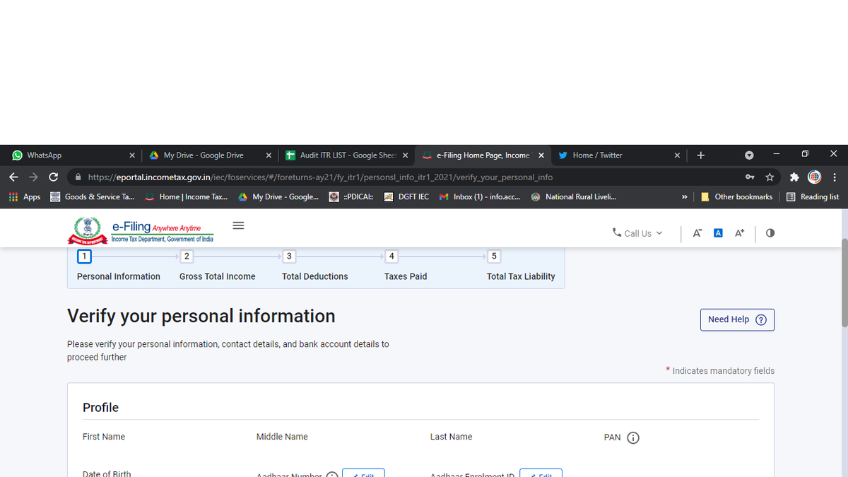 AccountsDunia's tweet photo. Neither Name, Pan, DOB, aadhar number and address not auto populated while filing ITR Form nor we can enter and it shows error for entering the same while filing ITR (i faced this issue in new registration on your new portal)

2/10 https://t.co/TC3JIeeGqD