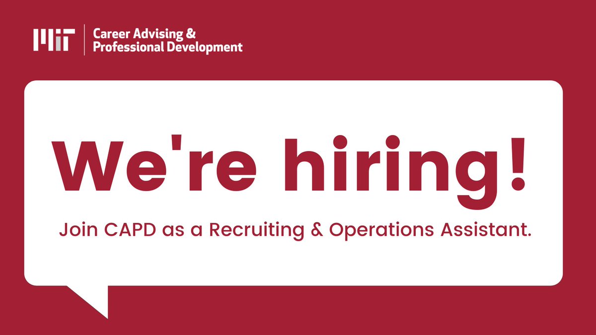 MITCareers's tweet photo. JOB LISTING: We're hiring for a Recruiting &amp; Operations Assistant to join Career Advising &amp; Professional Development at MIT! Preferred application date is Friday, July 23rd. #hiring #employerrelations #higheredjobs 

Apply: https://t.co/RayQujcPeo https://t.co/N3fktGlpqi