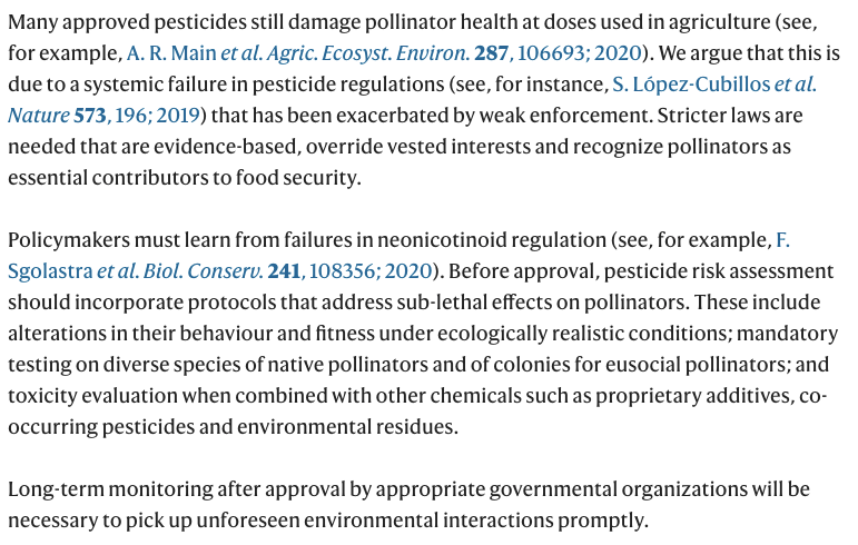 In a correspondence out today, we argue that systemic failures in pesticide regulation and enforcement threaten pollinators and food security, and suggest critical changes that would better protect pollinators and the ecosystem services they provide.

nature.com/articles/d4158…