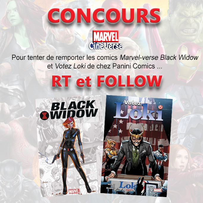 MarvelCineVerse's tweet photo. 🎉 Premier concours de Marvel CinéVerse ! 🥳
À l'occasion du dénouement prochain de la série #Loki et de la sortie attendue du film #BlackWidow, tentez de remporter 2 comics !
Pour cela :
➡️ Abonne-toi à @MarvelCineVerse 
➡️ RT ce tweet
Tirage au sort le 17 juillet à 18h ! https://t.co/VlcA2t67c6