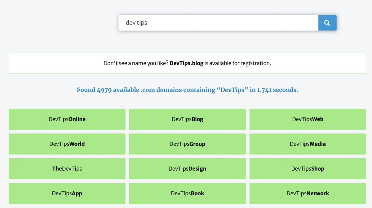 naresh_io's tweet image. Try leandomainsearch.com domain name generator.
It gives you wonderful suggestions based on your keywords
#WebDevResources