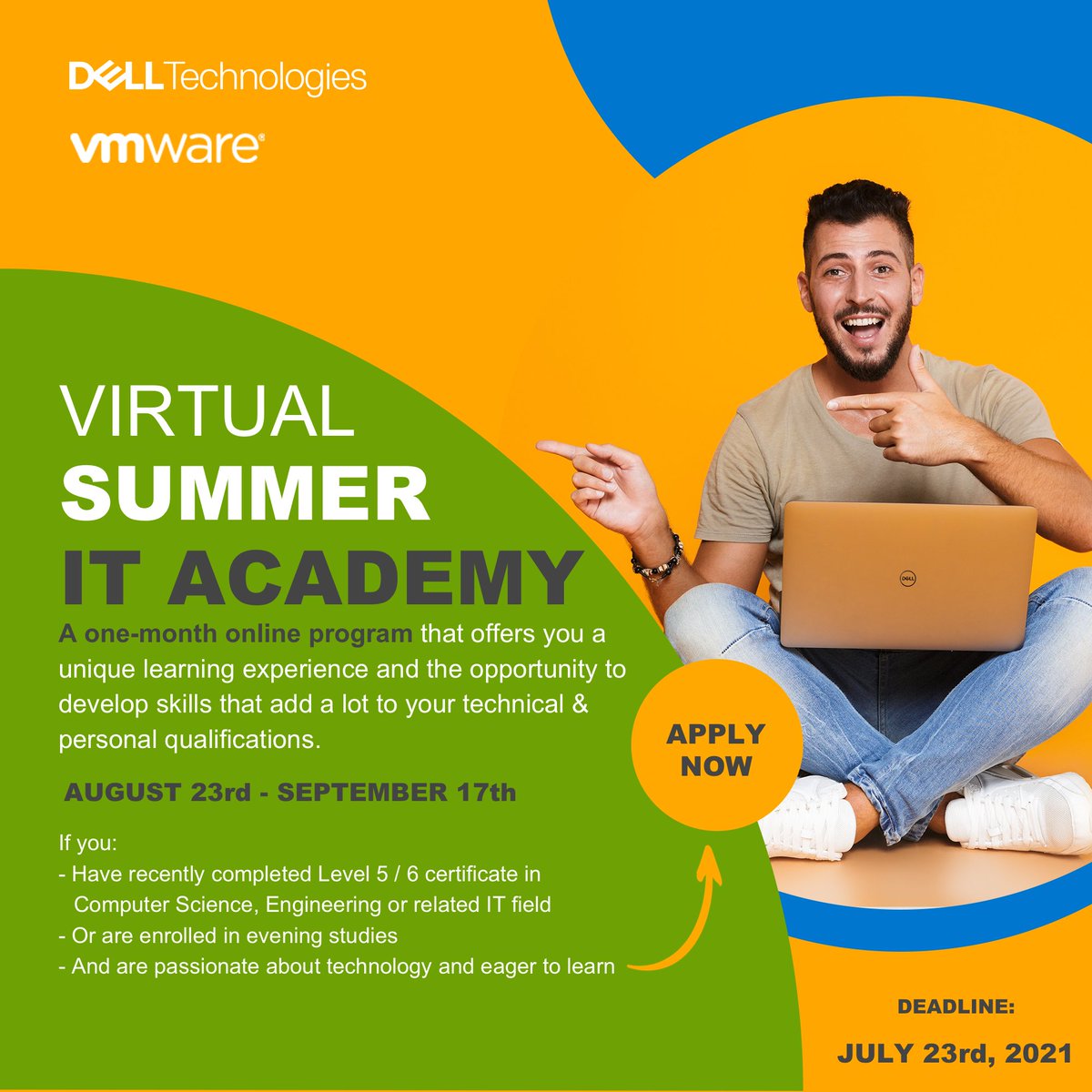 VMwareIreland's tweet photo. Want to get head of the curve and give a boost to your Technology experience this summer with @DellTechIreland and @VMwareIreland ?

Register for our virtual event on July 14th to find out more here: https://t.co/45aEGUpiT9
or
Apply for the Academy here: https://t.co/N3ilgEHIF7 https://t.co/xNRyROPetz