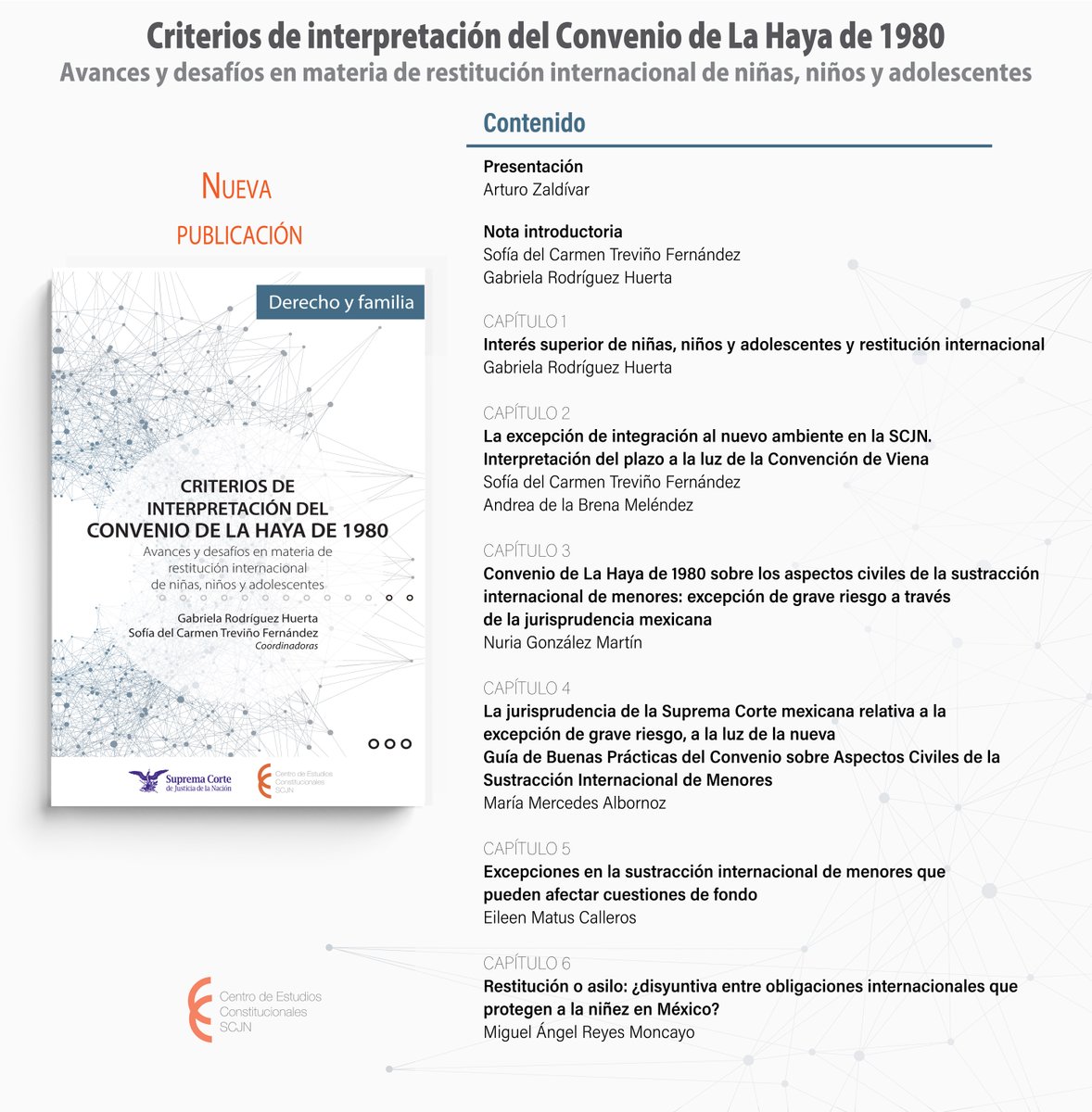 CECSJ_SCJN's tweet photo. 📚 Libro: Criterios de interpretación del convenio de La Haya de 1980

Lee el capítulo "La excepción de integración al nuevo ambiente en la SCJN. Interpretación del plazo a la luz de la Convención de Viena" (Sofía Treviño y
Andrea de la Brena)

Disponible: https://t.co/ROveLtIhFA https://t.co/0SmPA0Y9Ht