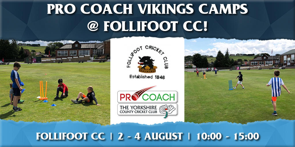 Yorkshire Cricket Coaching 🏏 (@yorkscoaching) on Twitter photo We're delighted to be returning to <a href="/follifootcc/">Follifoot Cricket Club</a> this Summer! 3 days of action packed fun & cricket development at your local club.
📆 2-4 August
🕙 10:00-15:00
🏏 Soft ball & hard ball options
ℹ️➡️ bit.ly/PCYCVikingsCamp We're delighted to be returning to <a href="/follifootcc/">Follifoot Cricket Club</a> this Summer! 3 days of action packed fun & cricket development at your local club.
📆 2-4 August
🕙 10:00-15:00
🏏 Soft ball & hard ball options
ℹ️➡️ bit.ly/PCYCVikingsCamp