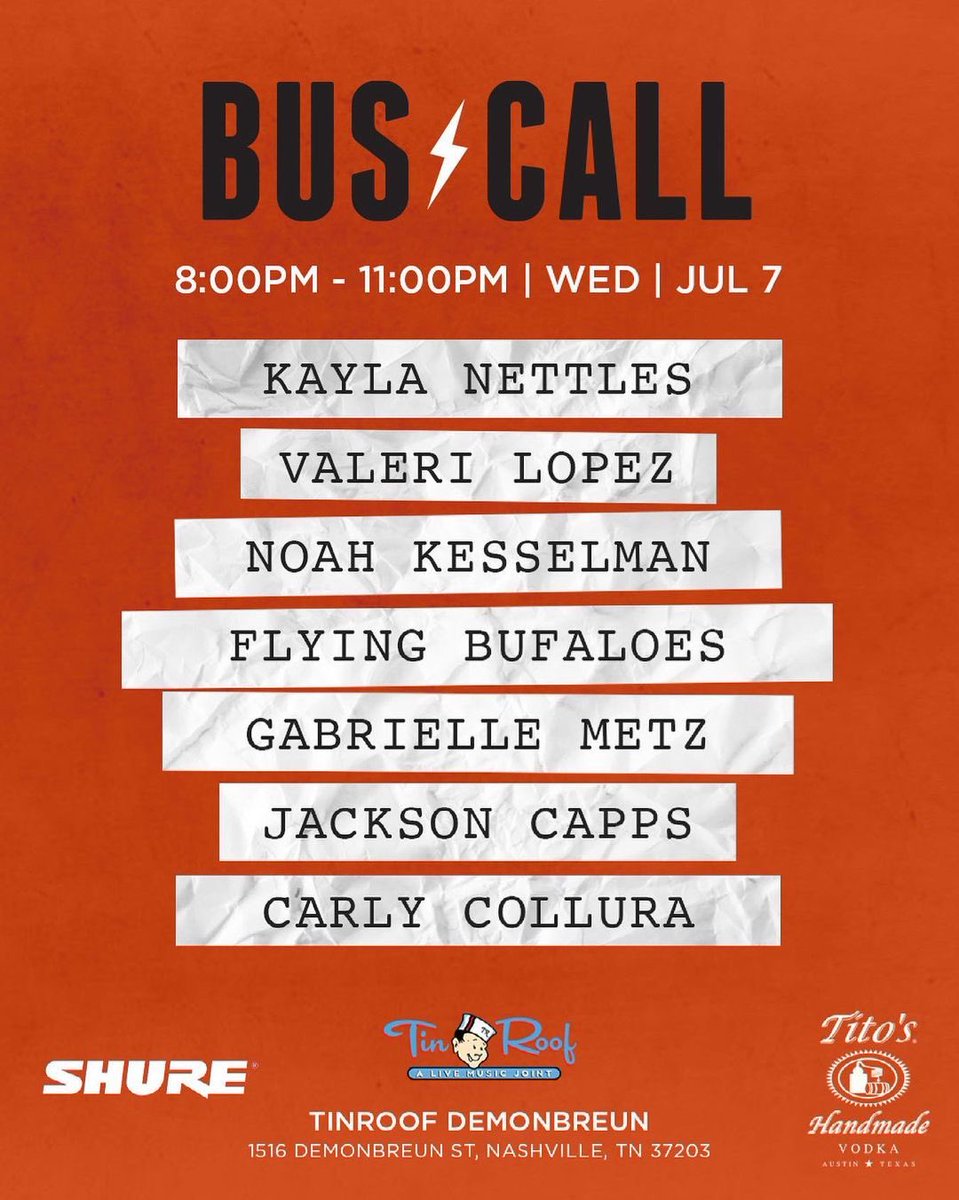 FlyingBuffaloes's tweet photo. Playing #BusCall tonight! Gonna try some brand new tunes out on y’all! 

Giving away tickets to our @Lightning100 Nashville Sunday Night show tonight too….so  #dontmissbusscall 

#nashville #musiccity https://t.co/mMjO0h6s8w
