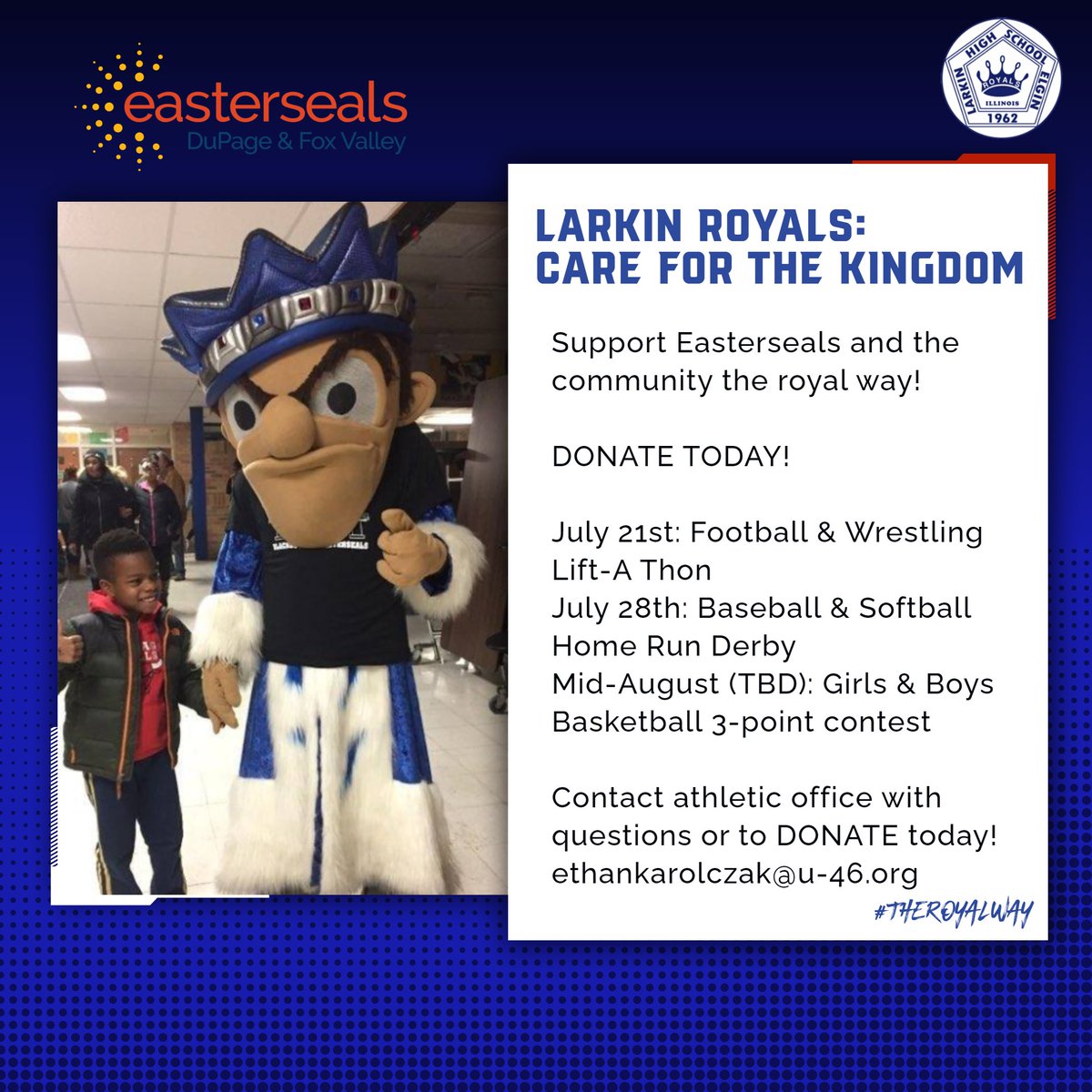 Larkin Athletics & Activities (@larkinroyals1) on Twitter photo Check out our athletes' summer service leadership! Contact the athletic office with questions or to donate to Larkin's fundraisers for Easterseals. <a href="/Larkin_Football/">Larkin Football</a> <a href="/LarkinRasslin1/">Larkin Wrestling</a> <a href="/LarkinBBall/">Larkin Basketball</a> <a href="/LadyRoyalsBB/">LHS Girls Basketball</a> <a href="/RoyalsLarkin/">Larkin Royals Softball</a> <a href="/RoyalsBaseball6/">LarkinRoyals_Baseball</a> <a href="/EasterSealsDFVR/">Easterseals DuPage & Fox Valley</a> <a href="/sdu46/">School District U-46</a> <a href="/secondaryU46/">U46TeamExec</a> Check out our athletes' summer service leadership! Contact the athletic office with questions or to donate to Larkin's fundraisers for Easterseals. <a href="/Larkin_Football/">Larkin Football</a> <a href="/LarkinRasslin1/">Larkin Wrestling</a> <a href="/LarkinBBall/">Larkin Basketball</a> <a href="/LadyRoyalsBB/">LHS Girls Basketball</a> <a href="/RoyalsLarkin/">Larkin Royals Softball</a> <a href="/RoyalsBaseball6/">LarkinRoyals_Baseball</a> <a href="/EasterSealsDFVR/">Easterseals DuPage & Fox Valley</a> <a href="/sdu46/">School District U-46</a> <a href="/secondaryU46/">U46TeamExec</a>