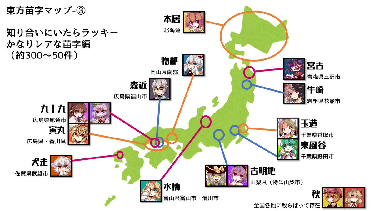どこに行けば東方キャラの苗字に会えるのか のマップを作った人現る さまざまな興味深い事実が読み取れるマップに Togetter どこに行けば東方キャラの苗字に会えるのか のマップを作った人現る さまざまな興味深い事実が読み取れるマップに Togetter