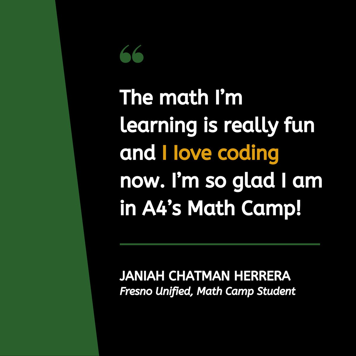 Over the past 3 weeks, <a href="/fresnounified/">Fresno Unified</a> 5th &amp; 6th grade students have participated in A4’s first virtual Math Camp.

They’ve learned about fractions, video game coding, computer programming &amp; so much more. 

We’re so proud of our students' commitment to their learning!

#A4FUSD