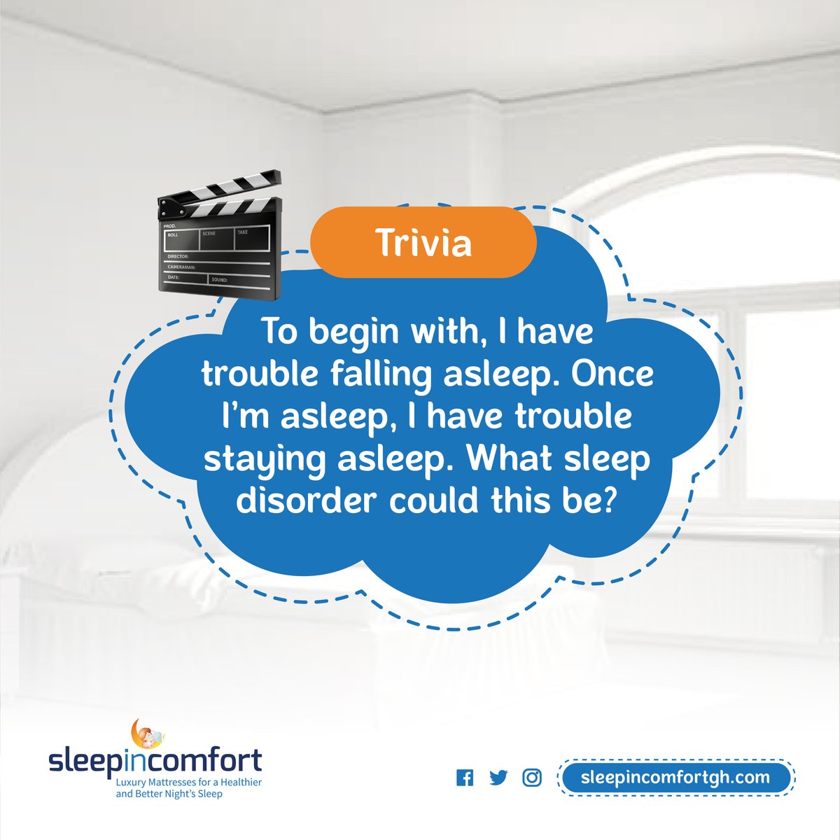 Its Trivia Time🥳

This is a  simple one. 
I will give you trouble sleeping. 
What sleep disorder am I?🤔

#trivia #sleepdisorder #sleepy #SleepInStyleAndComfort #sleepwell #sleepincomfort #sleepincomfortandstyle #sleeptrivia