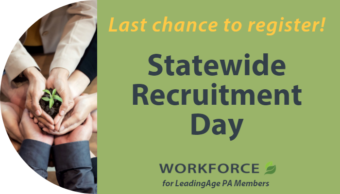 LeadingAgePA's tweet photo. Don’t miss your chance to participate in the Statewide Recruitment Day event - join the nearly 100 other participating communities! 

Open to #LAPA provider members. Registration closes Friday. https://t.co/9pUvNgy2bA

Together, let’s grow workforce! https://t.co/0rvpDI0idN