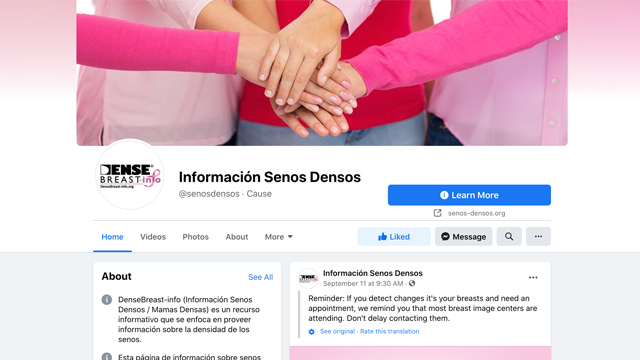 DenseBreastInfo's tweet photo. Language should not be a barrier to education. DB-I offers a Spanish language site with patient FAQs, an educational video, and more. See Facebook: https://t.co/QUvawEum0U or https://t.co/M7JWLQLPRY and pass the link along to your Spanish-speaking patients and friends. https://t.co/oogYtHavqC