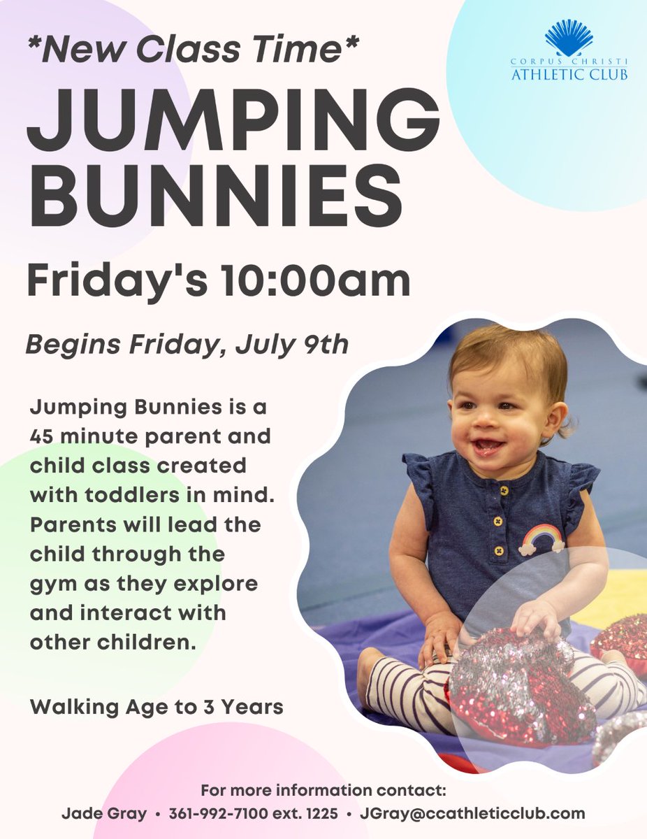 ccathleticclub's tweet photo. Grab your kiddos and hop your way over to Jumping Bunnies, now offered on Fridays at 10am!
#ccacstrong https://t.co/XdTAuz1Jda