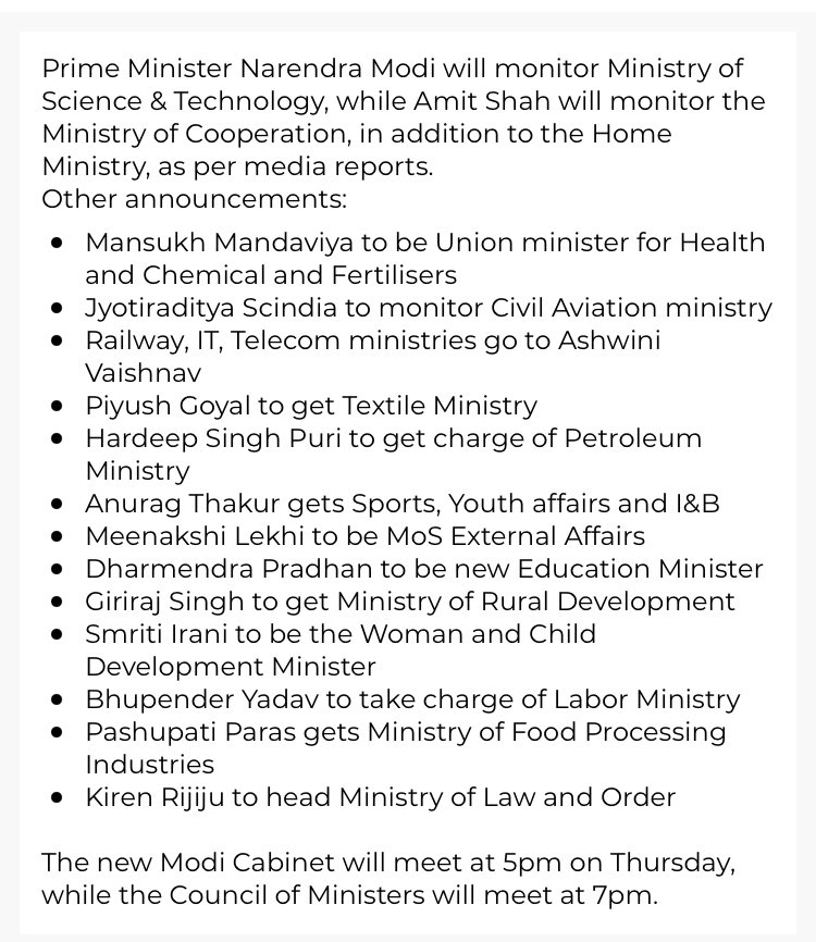 TheSauravChanda's tweet photo. The new upcoming #MinistersofIndia , hope all of them will perform their best for us 🙏
#CabinetExpansion #CabinetExpansion2021 https://t.co/Odz7gXdmvn