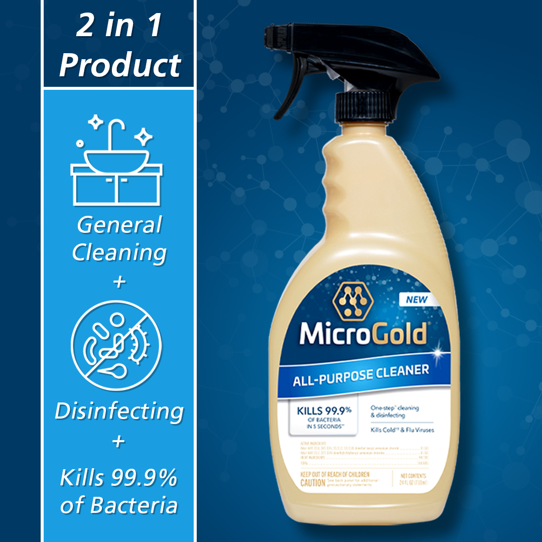 GetMicroGold's tweet photo. This #onestepsolution helps you tackle your #cleaning and #disinfecting needs. MicroGold® All-Purpose Cleaner is #bleachfree and cuts through tough #grime.
Kills 99.9% of #bacteria, including cold & #fluviruses. Check it out: https://t.co/8D1NtOHsoi https://t.co/NRv26BfJmL