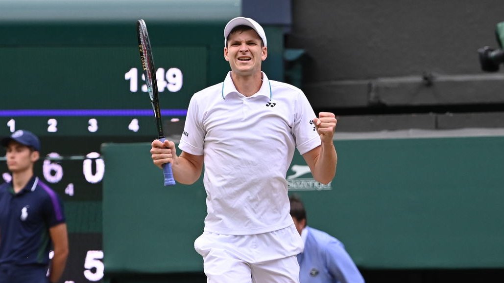 Wimbledon's tweet photo. The moment @HubertHurkacz became the second Polish man in history to reach the semi-finals at a Grand Slam 🇵🇱👏

#Wimbledon https://t.co/HcxE5v0ze5