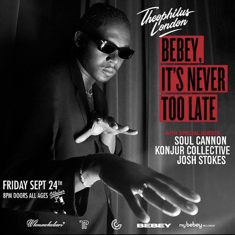 Theophilus London (@theophilusl) on Twitter photo Baltimore! Just announced new show at the <a href="/theottobar/">Don Barlow</a>! Myself with special guests Soul Cannon, Konjour Collective & Josh Stokes Friday September 24th! Tickets on sale Friday at 10am! Baltimore! Just announced new show at the <a href="/theottobar/">Don Barlow</a>! Myself with special guests Soul Cannon, Konjour Collective & Josh Stokes Friday September 24th! Tickets on sale Friday at 10am!