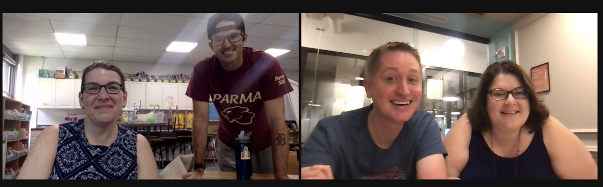 MrSchuReads's tweet image. . @donalynbooks, @colbysharp, @molly_oneill, and I met on Zoom in honor of #NerdCampMI: