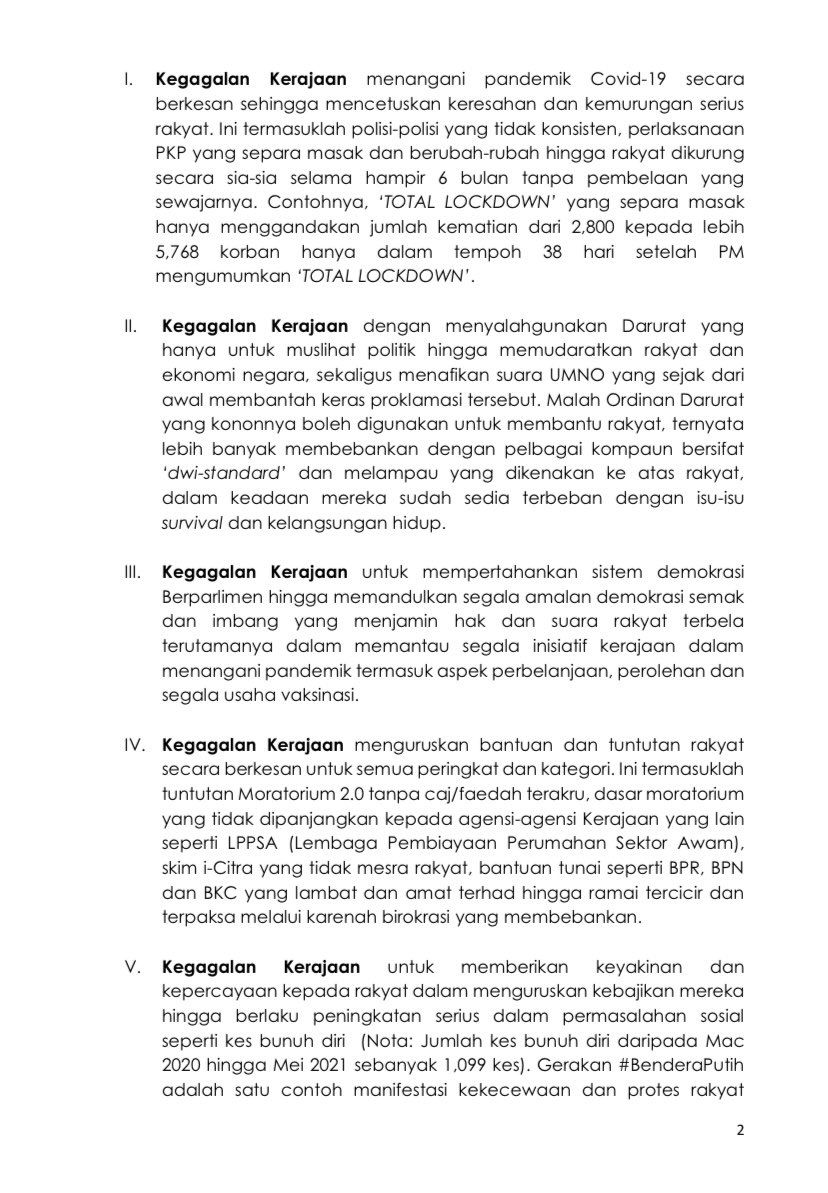 Faye On Twitter In A Facebook Live Address Past 1am Umno Has Officially Withdrawn Support For The Perikatan Nasional Government Effective Immediately The Party Also Called For Prime Minister Muhyiddin Yassin To