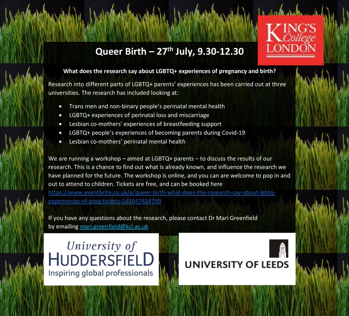 ResearchDoula's tweet photo. Are you an LGBTQ+ parent who would like to know what the research says about LGBTQ+ pregnancy and birth, and have a chance to tell researchers what your priorities for future research are? Come along to our free online workshop to talk with me, @zoe_darwin and @AlexHowat2  ... https://t.co/bq1CufXXp7