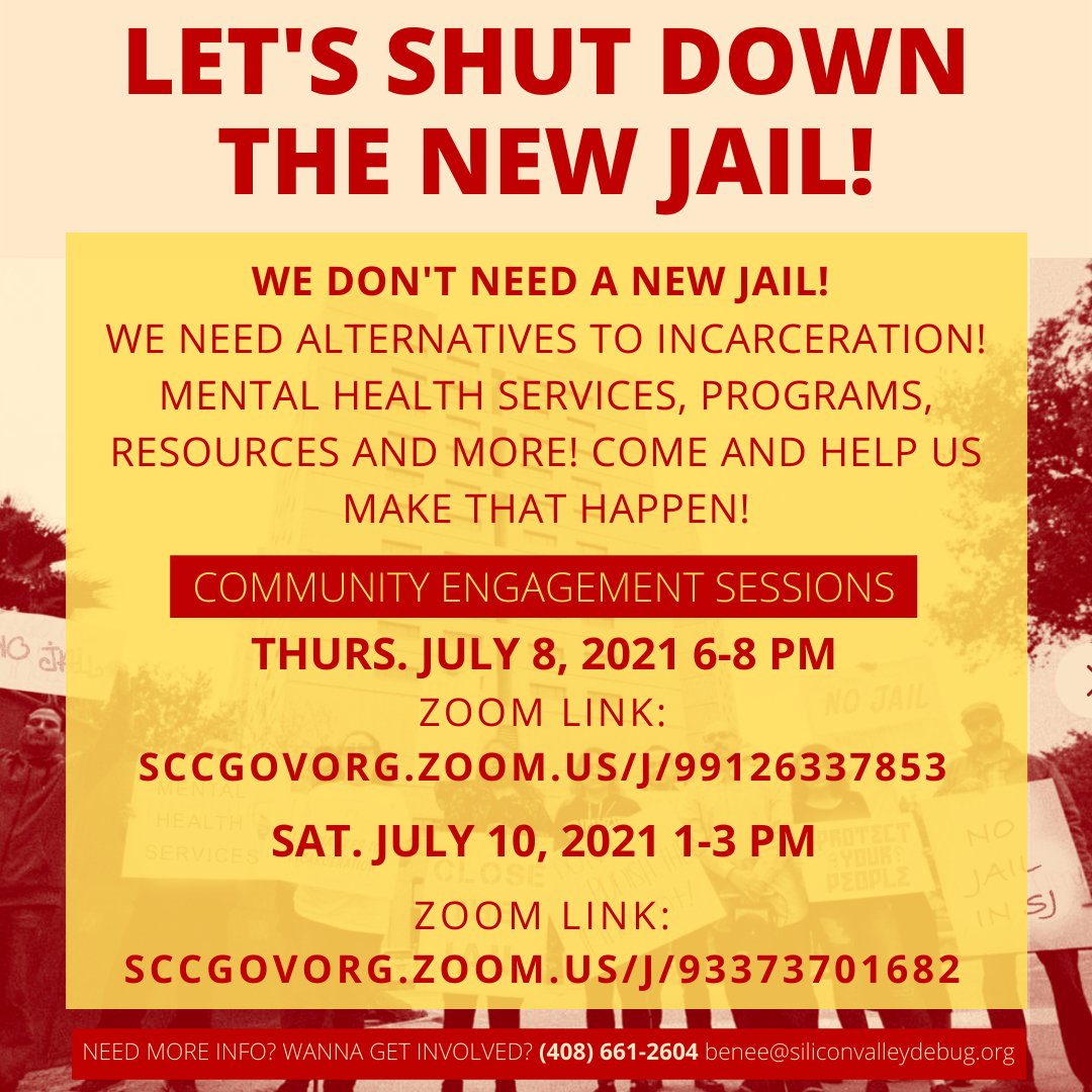 svdebug's tweet image. Santa Clara County has a historic opportunity fight systemic racism in the most tangible, realest, proximate of ways - we can stop the bldg of a new jail. This is generational impact. Please join these open sessions (1st one Thurs!) as we stop a new jail &amp;amp; create what we need!✊🏾