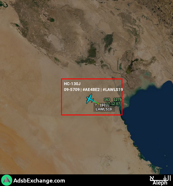 no_itsmyturn's tweet photo. #USAF ๐บ๐ธ HC-130J Combat King II outbound #Kuwait ๐ฐ๐ผ, enters #Iraq ๐ฎ๐ถ
09-5709 | #AE4BE2 | #LAWLS19
221.0 | 18000 https://t.co/bdzuhpkur3