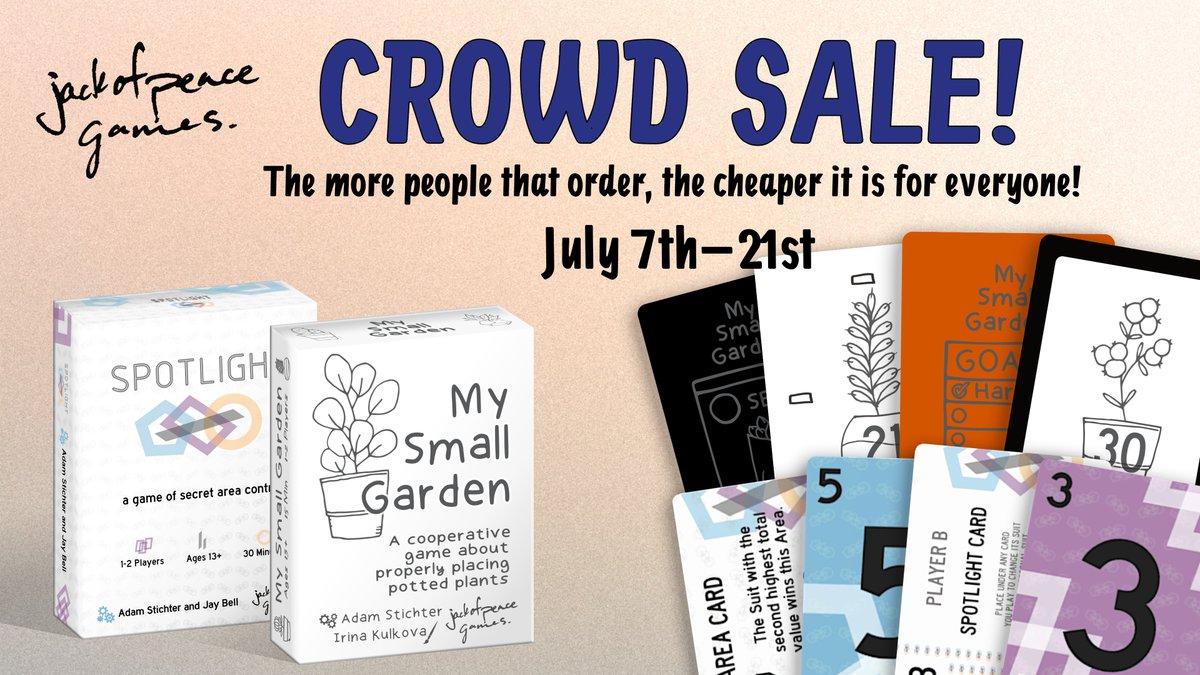 ajstichter's tweet photo. 🥳 #SPOTLIGHT and #MySmallGarden are alive! You can get two of my quick card games right now on
@thegamecrafter in a Crowd Sale!
#Spotlight is a game of secret area control that I designed with @TheJayBell. It's Jay's #FirstGameRelease!
RT's appreciated!
#cardgame #newgame https://t.co/ExQs3VboB5