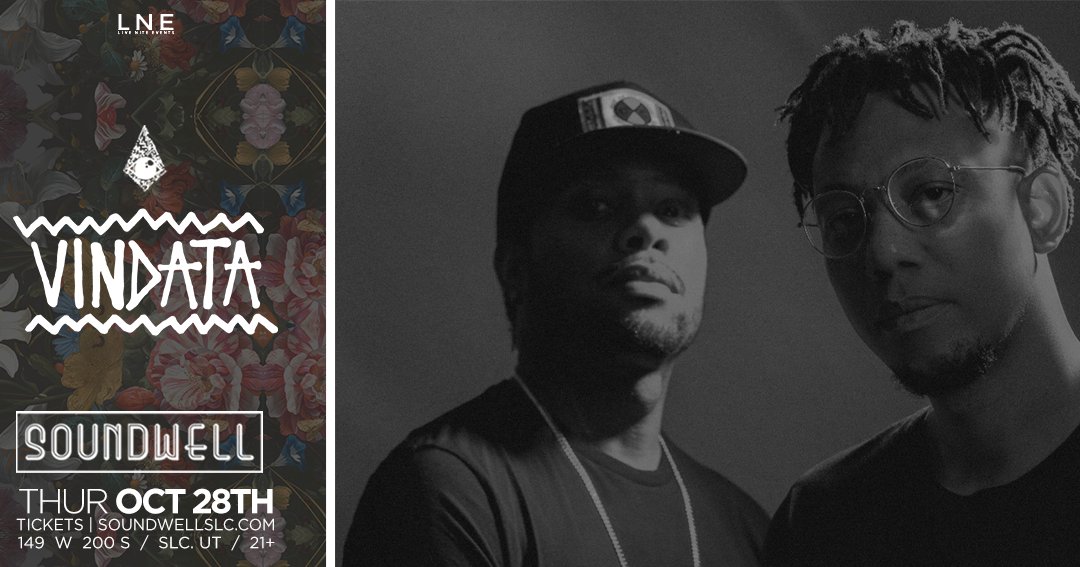 lnepresents's tweet photo. NEW SHOW! 🎧 Los Angeles DJ duo @vindata is playing LIVE ▶️ OCT 28TH @ #SoundwellSLC.
Tickets go On Sale FRI @ 12PM 🔥 https://t.co/jDVJtAu9lC
They've attracted attention from several heavy-weight DJs, leading to remixes for Ellie Goulding, DJ Mustard + more.
#Vindata #LNE https://t.co/JGgIRw2ivZ