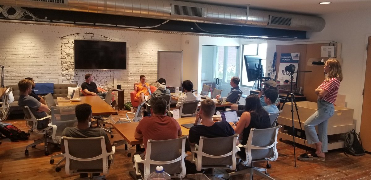 TomSnyderRIoT's tweet photo. First post pandemic lunch and learn at #RIoTLabs. @BLDG25 educating us on VR and immersive experiences. https://t.co/v3ujoYScjG