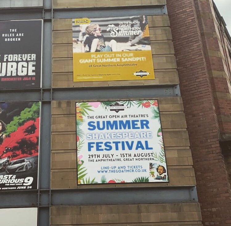 Our new banner is up! Four weeks until we open - grab your tickets early from thegoatmcr.co.uk 
#outdoor #shakespeare #outdoortheatre