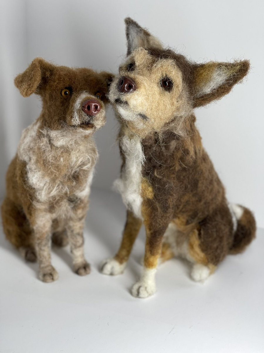 Hello! Can share these 2 needle felted portraits tonight - these have fur felted in - all the more important as one has sadly passed away #YourBizHour
