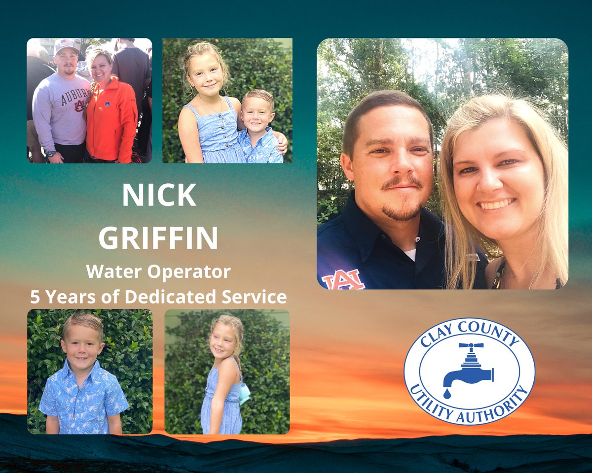 Nick Griffin is celebrating 5 years with CCUA. Nick is a licensed Water Operator. Even though he is a devoted Auburn fan, he is pursuing his degree as a Florida Gator. He is best known for his love of family, sports, fishing, and video games. Congrats, Nick! #5YearsWithCCUA