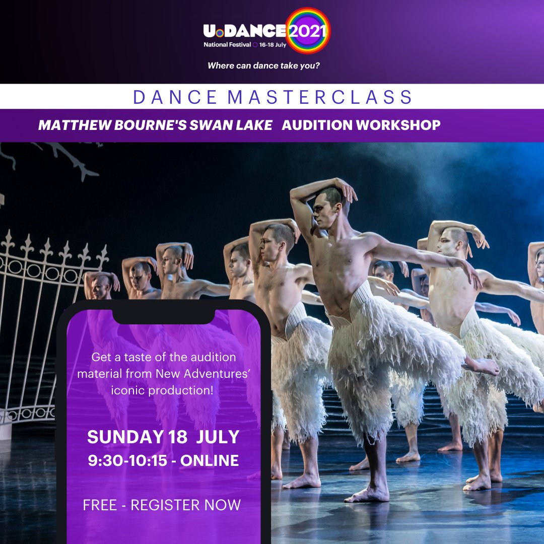 Join us this Sunday for #UDance2021 🩰Principal dancer @glenngraham80 will start the day at 9:30 with a Dance Masterclass focusing on auditions and material from #SwanLake. At 10:30 join @SirMattBourne Dance Toolkit Q&A To register, head to udancedigital.org @onedanceuk