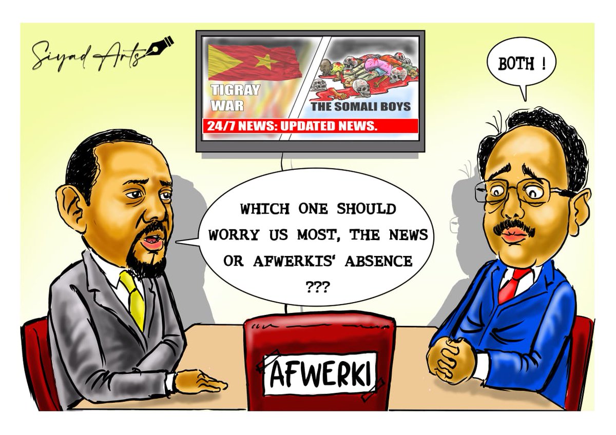 Farmaajo and Abiy are now trapped and confused after blindly following Afwerki's path to nowhere.
Betrayal is Afwerki's trademark. They are on their own.
#BringBackOurBoys #SiyadArts
#TigrayGenocide #TigrayFamine #Tigrayisprevailing #TPLF #Tigray