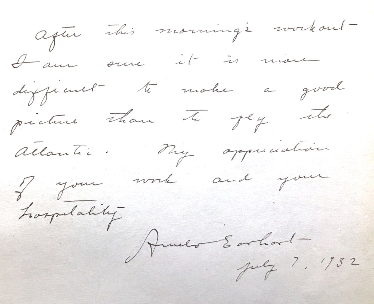 TheMaryPickford's tweet image. Amelia Earhart visits Mary #OTD in 1932 and signs her autograph book as follows:
"After this morning’s workout – I am sure it is more difficult to make a good picture than to fly the Atlantic. 
My appreciation of your work and your hospitality."
#AmeliaEarhart #marypickford